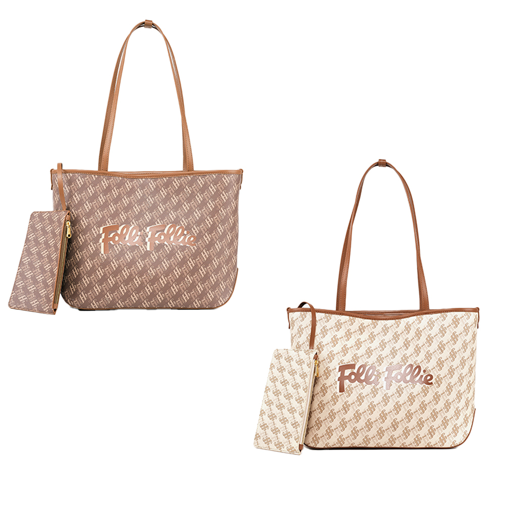 【Folli Follie 芙麗芙麗】SB23PYP022GR SB23PYP022WH 復古 氣質 優雅 老花 經典 托特包 手提 肩背