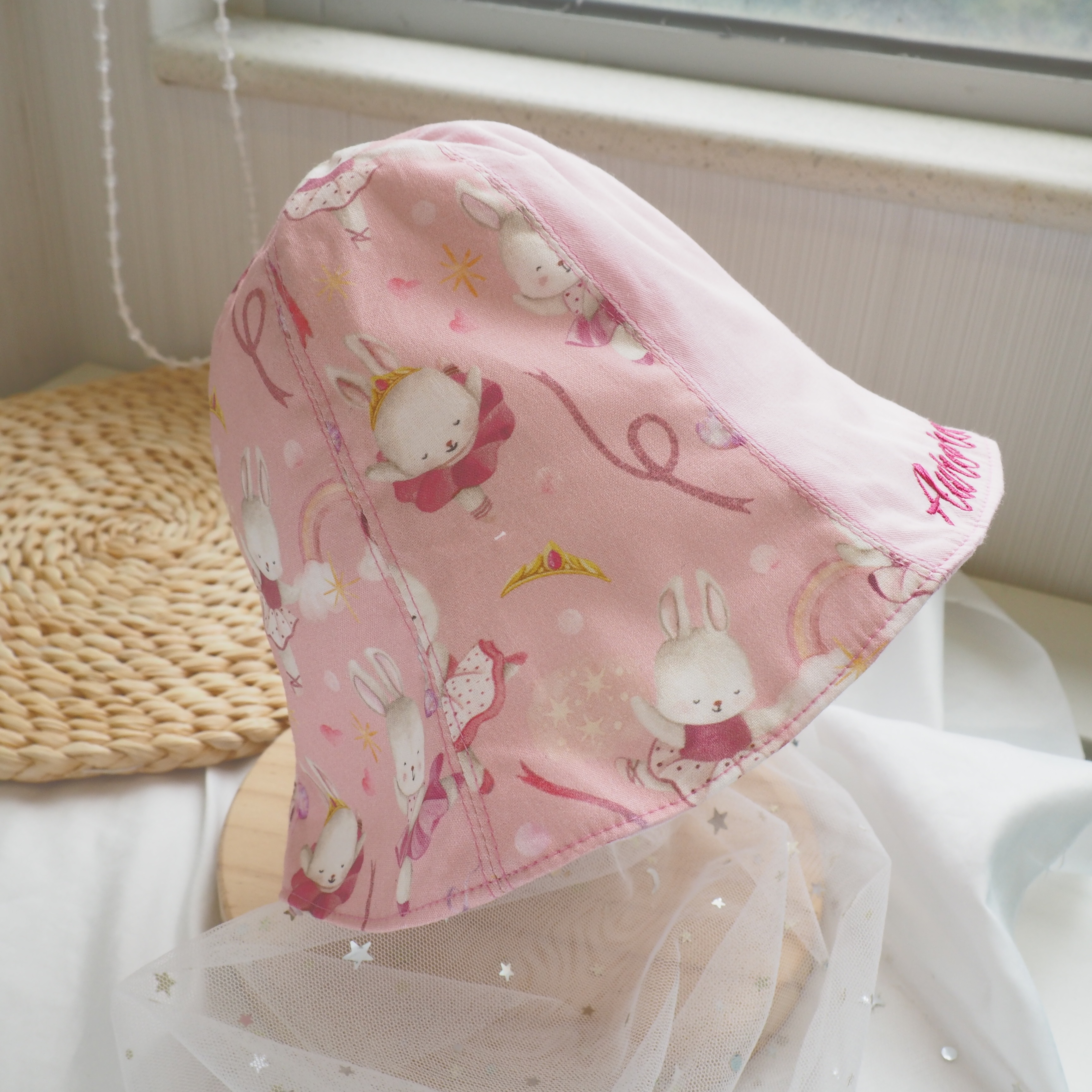 芭蕾舞兔兔圖案 純棉布嬰兒帽