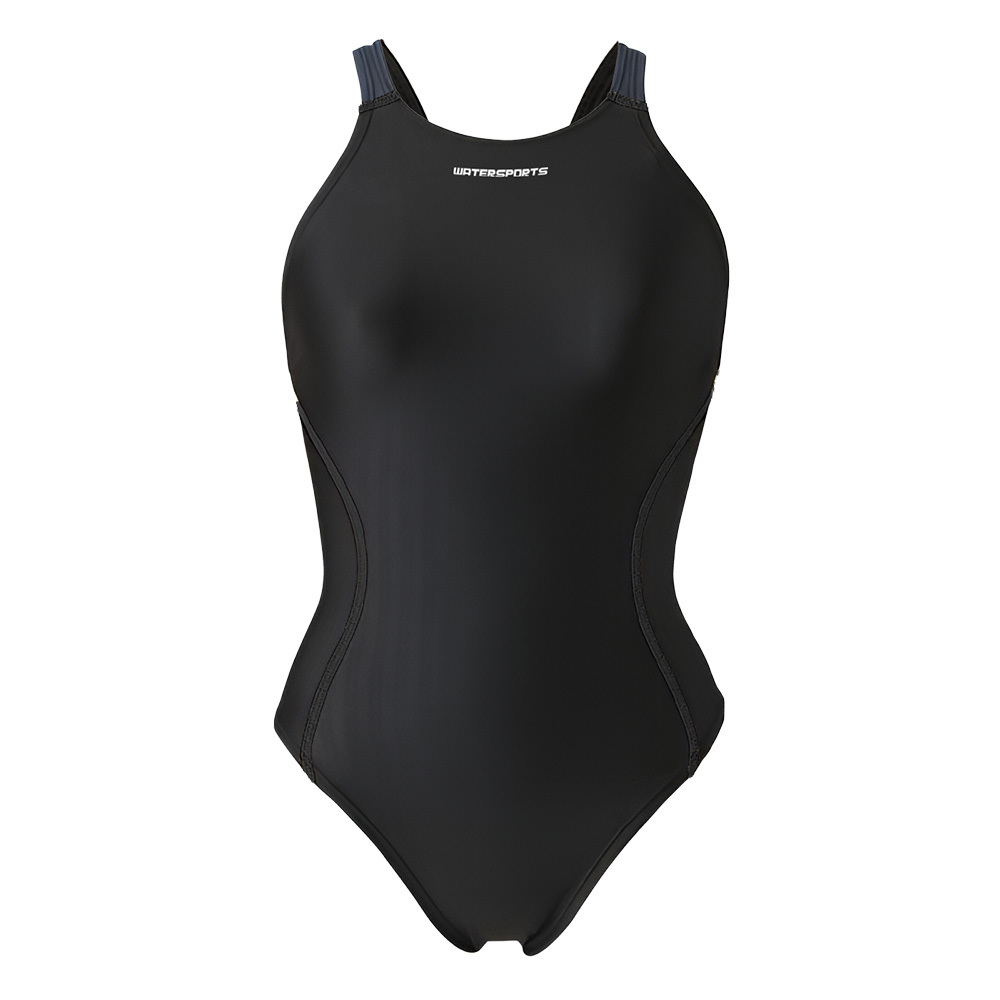 女士低抵抗潑水X背帶競賽泳衣 - 黑