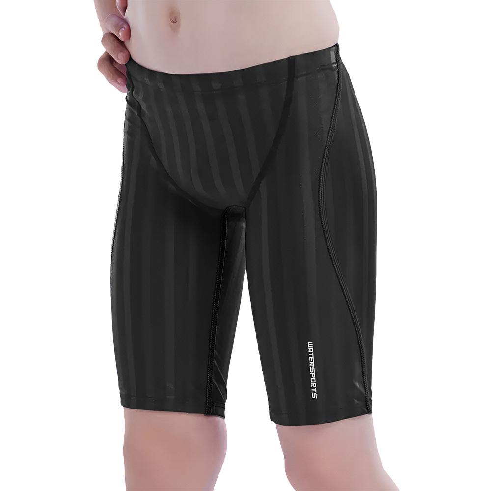 男士低抵抗潑水競賽及膝泳褲 - 黑