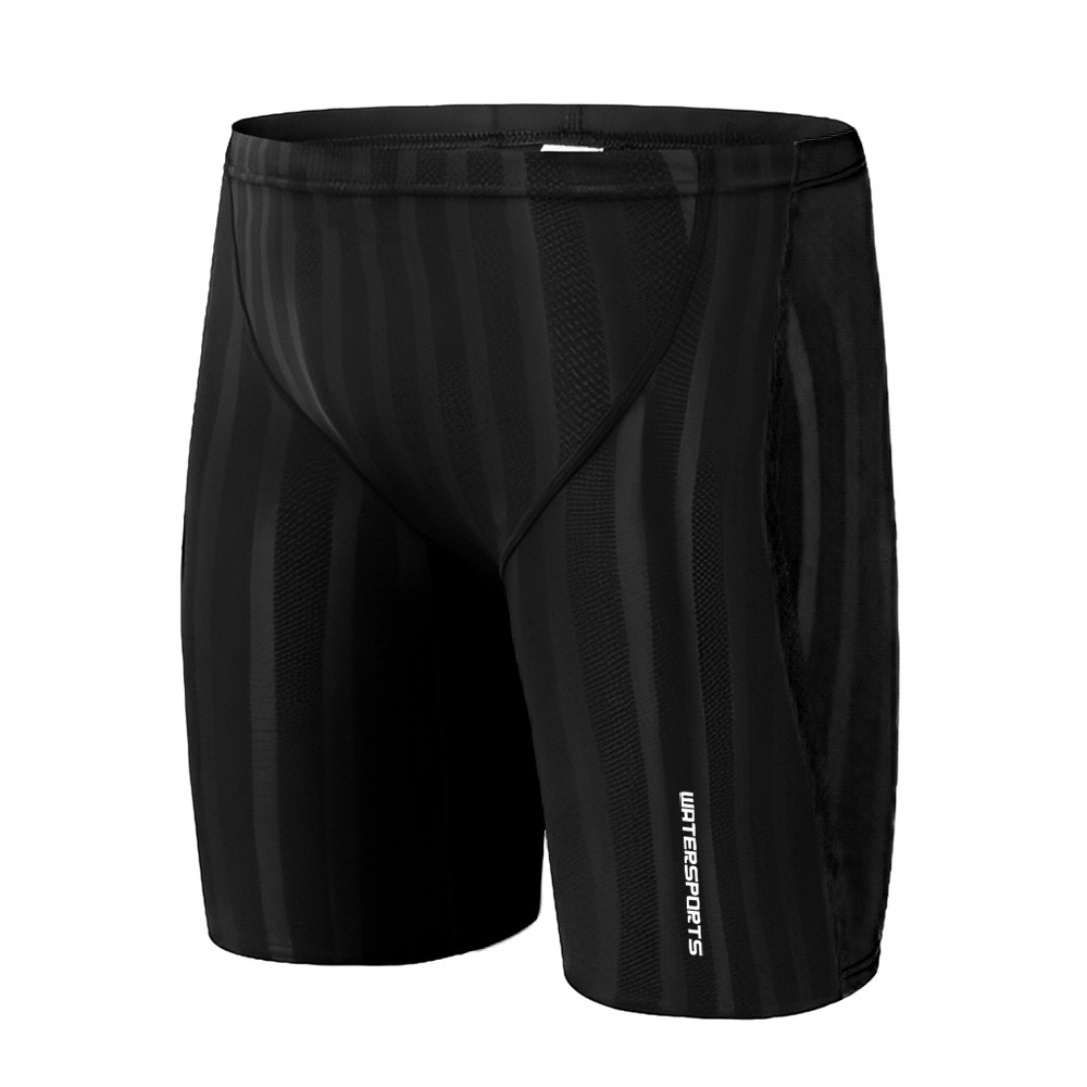 男士低抵抗潑水競賽及膝泳褲 - 黑