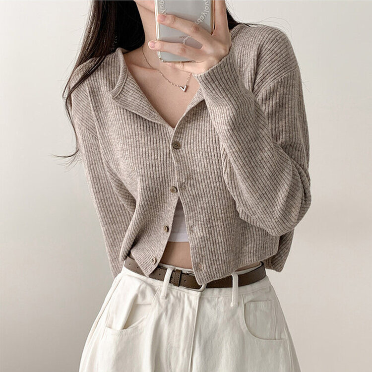 【優惠預訂】韓國圓領混針織開胸外套（5色）