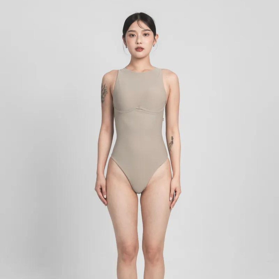 ▲TIMU 法式個性 削肩連身款 / Chalk Gary 白堊灰