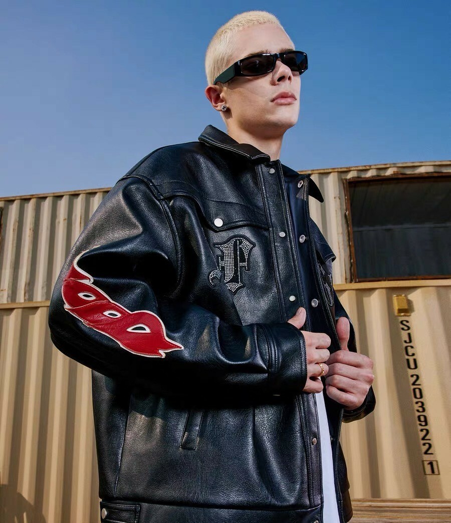 AFGK Rhinestone-breasted leather jacket A FEW GOOD KIDS