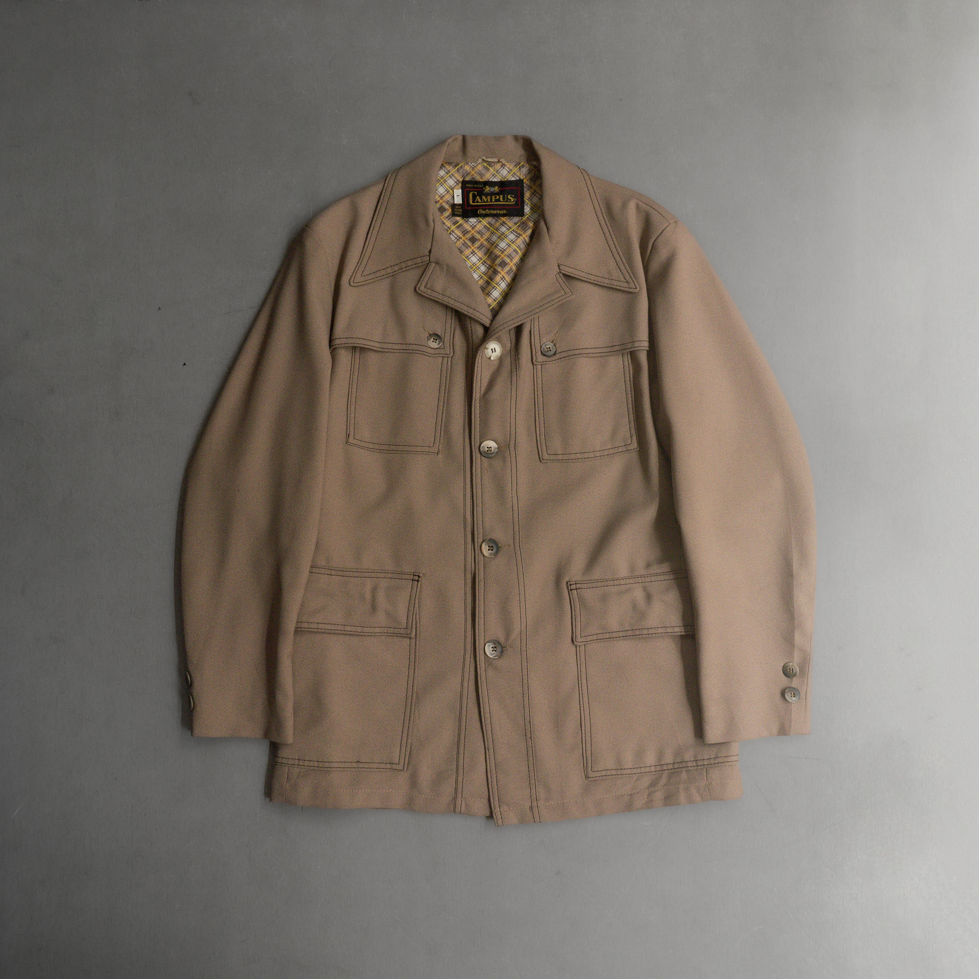 70S CAMPUS WESTERN LEISURE JACKET 美國製 卡其 西部 箭領 休閒 外套