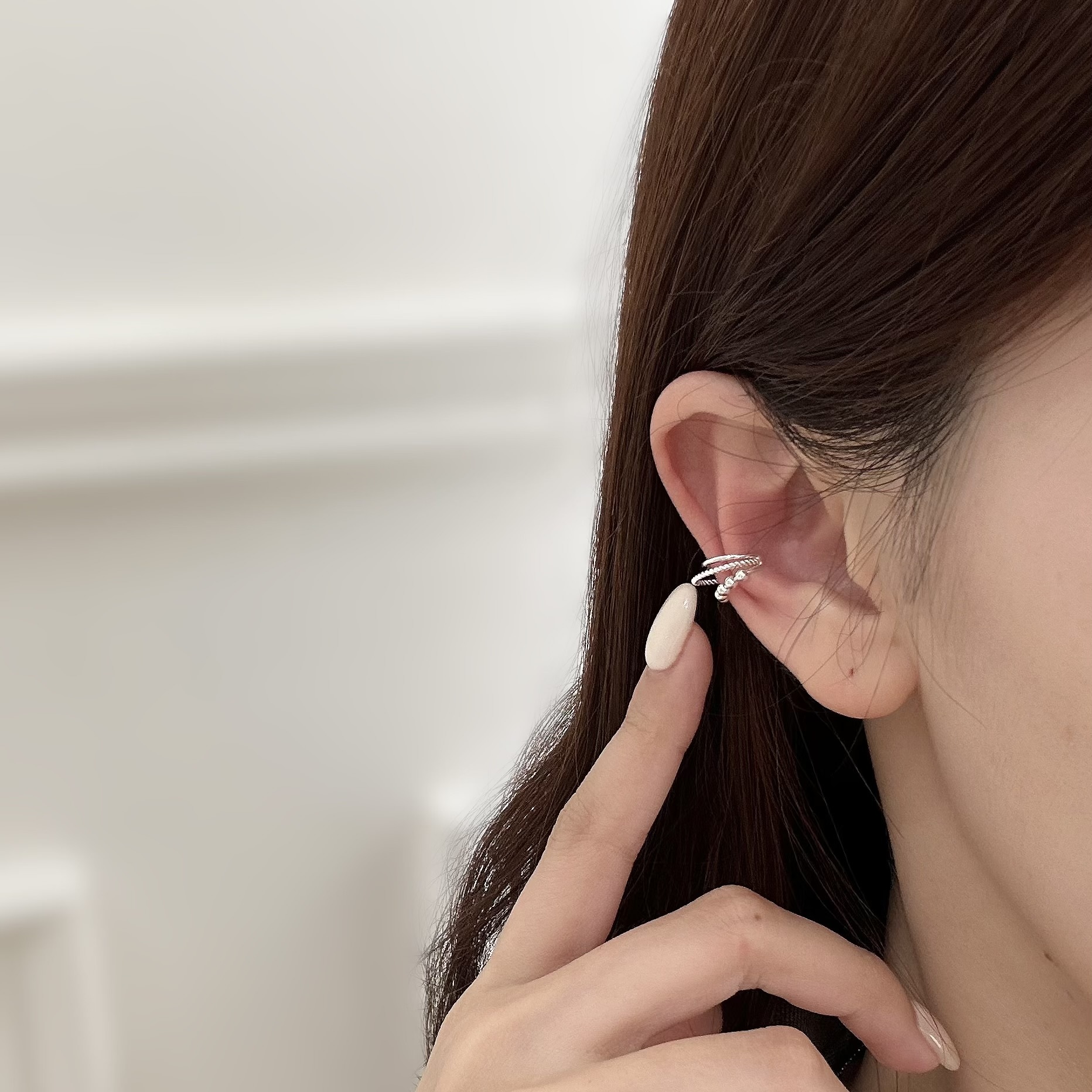 【純銀】S39圓珠麻花三層純銀耳骨扣