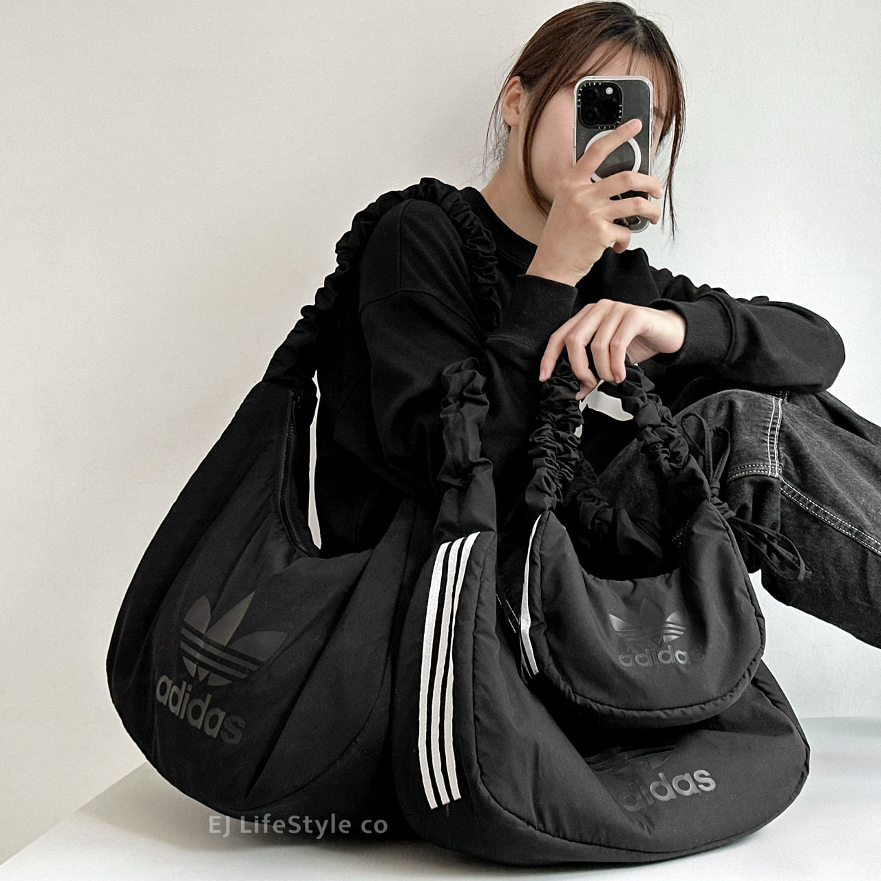 ADIDAS 皺摺雲朵包 手提包 斜背包 肩背包 可調節 抽繩 三葉草 JP0144  JP0146 JP0145 / 調貨