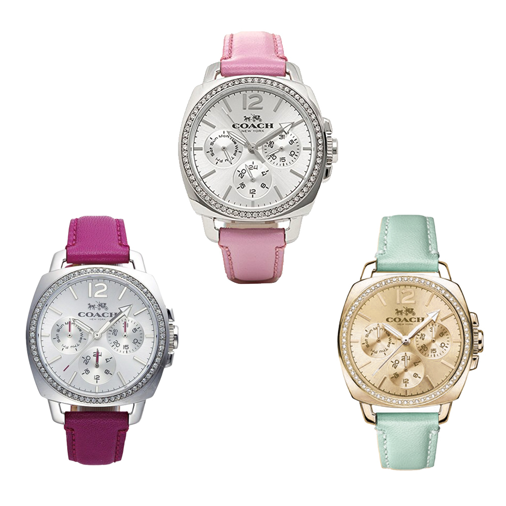(預購)【COACH 蔻馳】14502142/14502233/14502234 三眼 馬卡龍 晶鑽錶圈 日期星期顯示 女款 石英錶