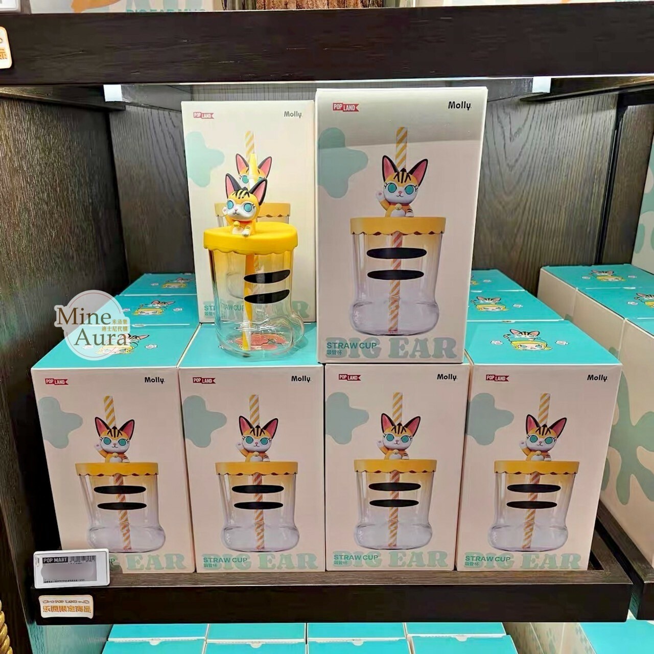POP MART 泡泡瑪特 心願之旅系列 Molly 茉莉 貓咪 大耳牛 貓腳 造型 吸管 玻璃 水杯 -泡泡瑪特城市樂園