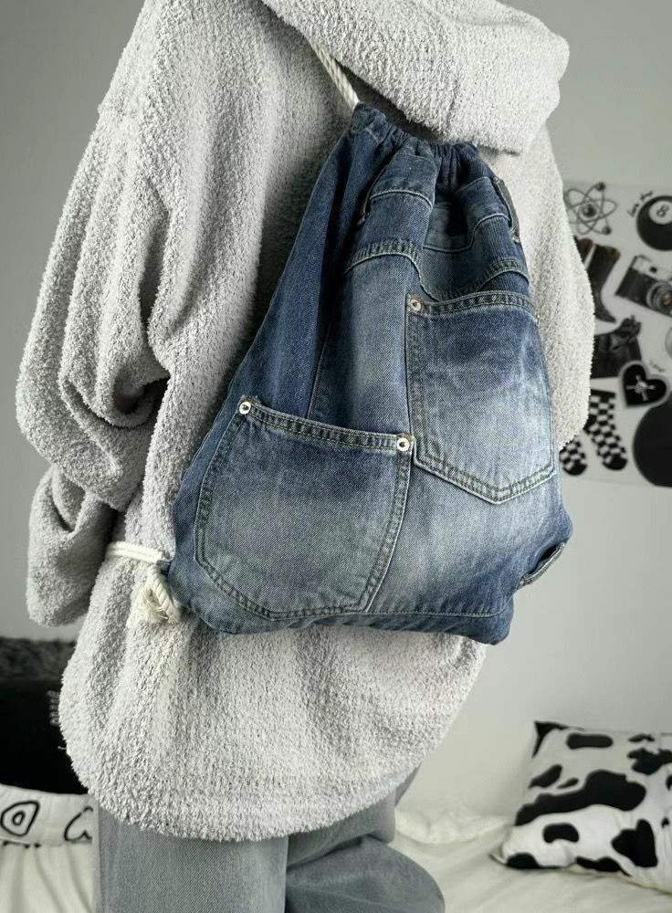 洗水牛仔索口背囊 Seeot-004B