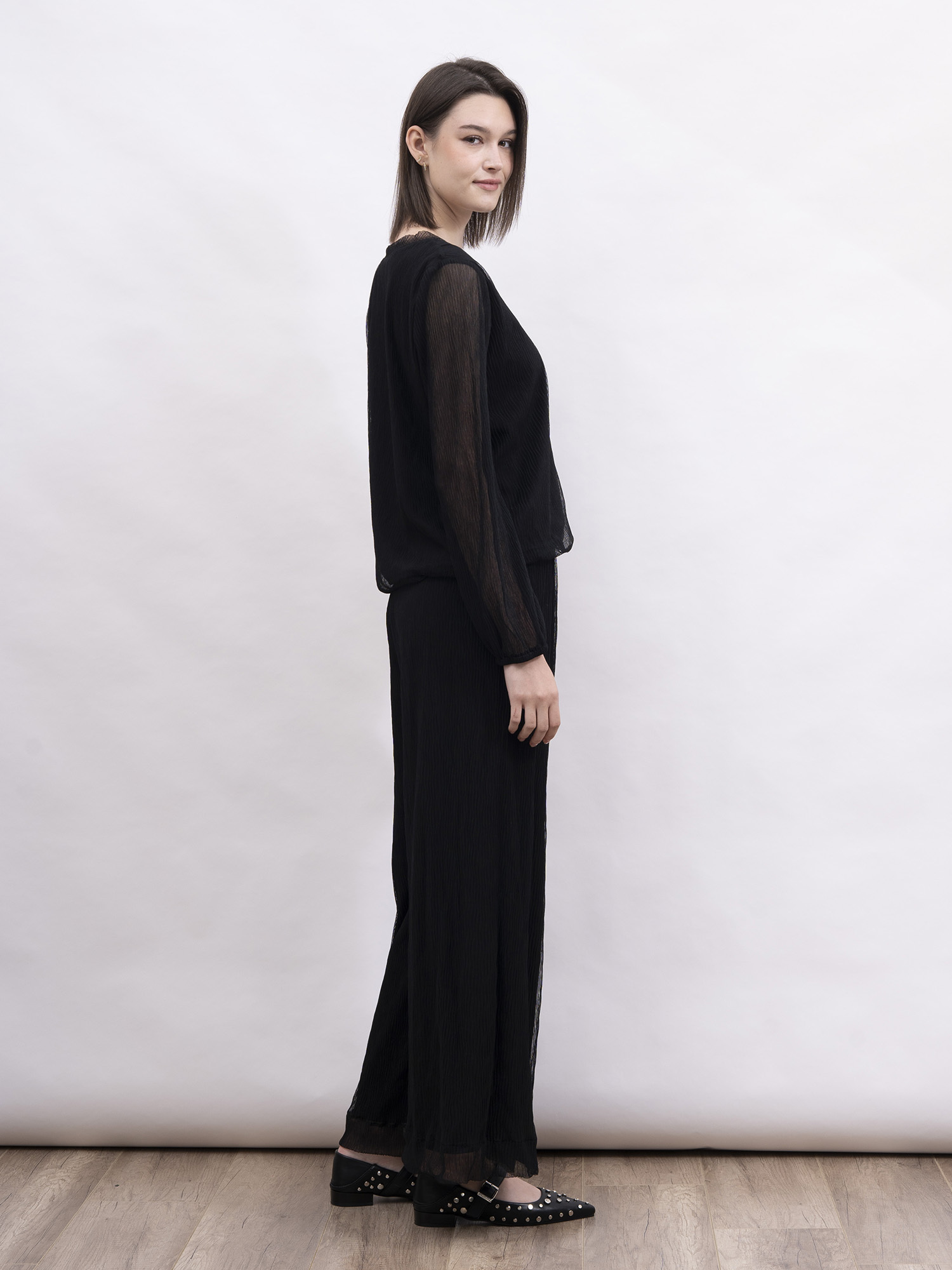 mi-tu 網紗壓褶長褲