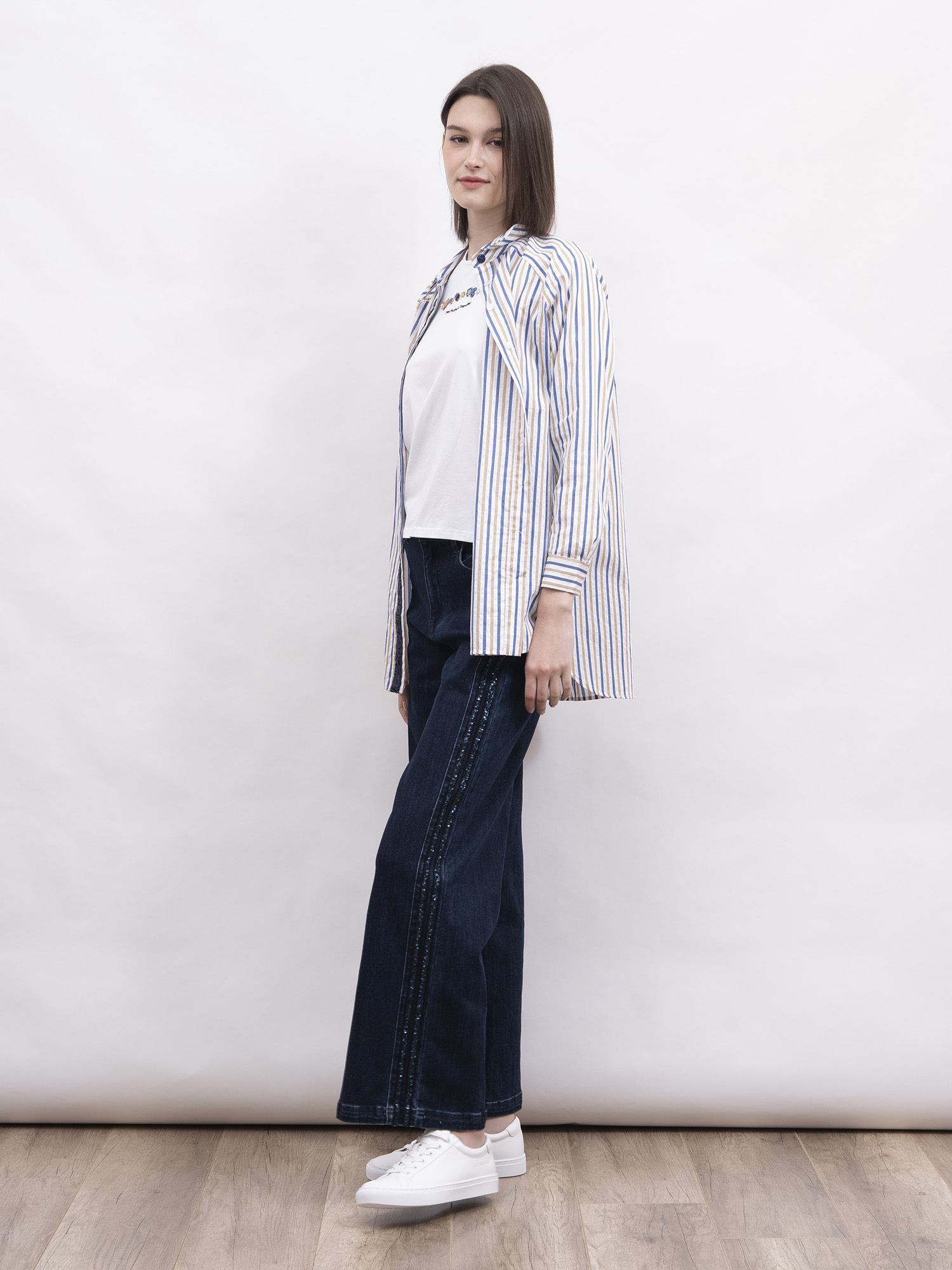 mi-tu 條紋珠片長袖恤衫