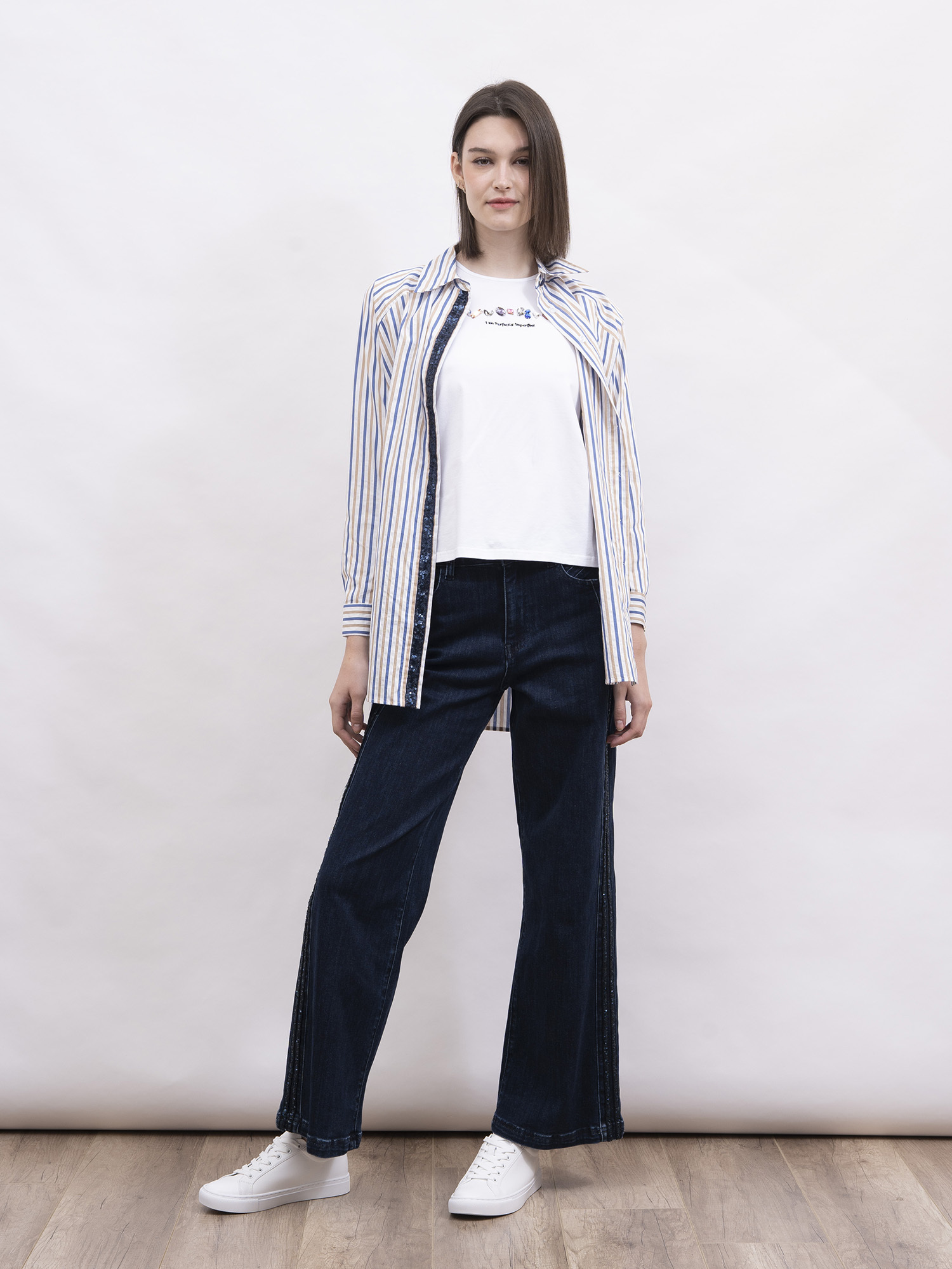 mi-tu 條紋珠片長袖恤衫