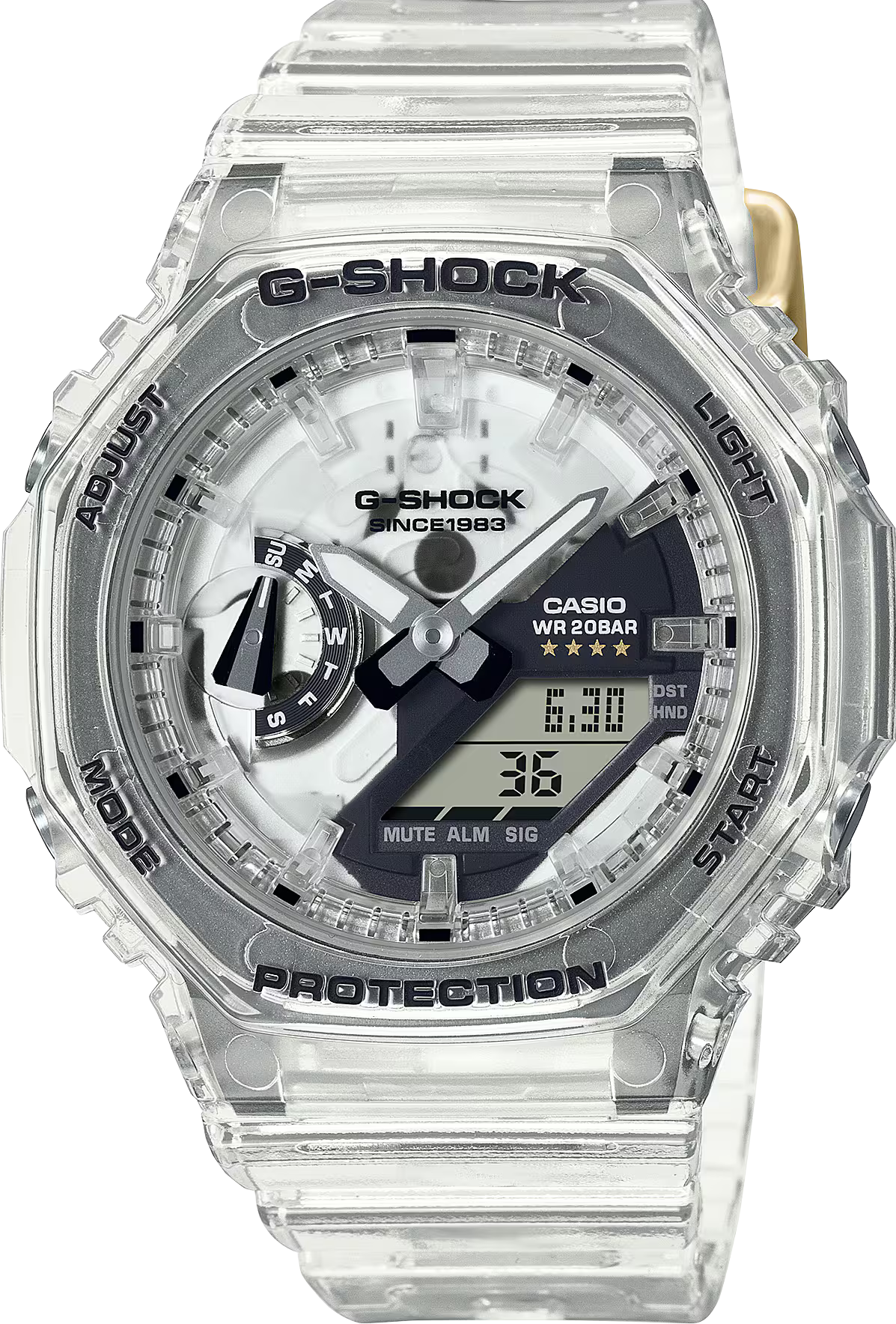 萬年鐘錶 -  CASIO 卡西歐 G-SHOCK   40周年透明限量版透視機芯八角電子錶 GMA-S2140RX-7A  錶徑 : 42.9 mm