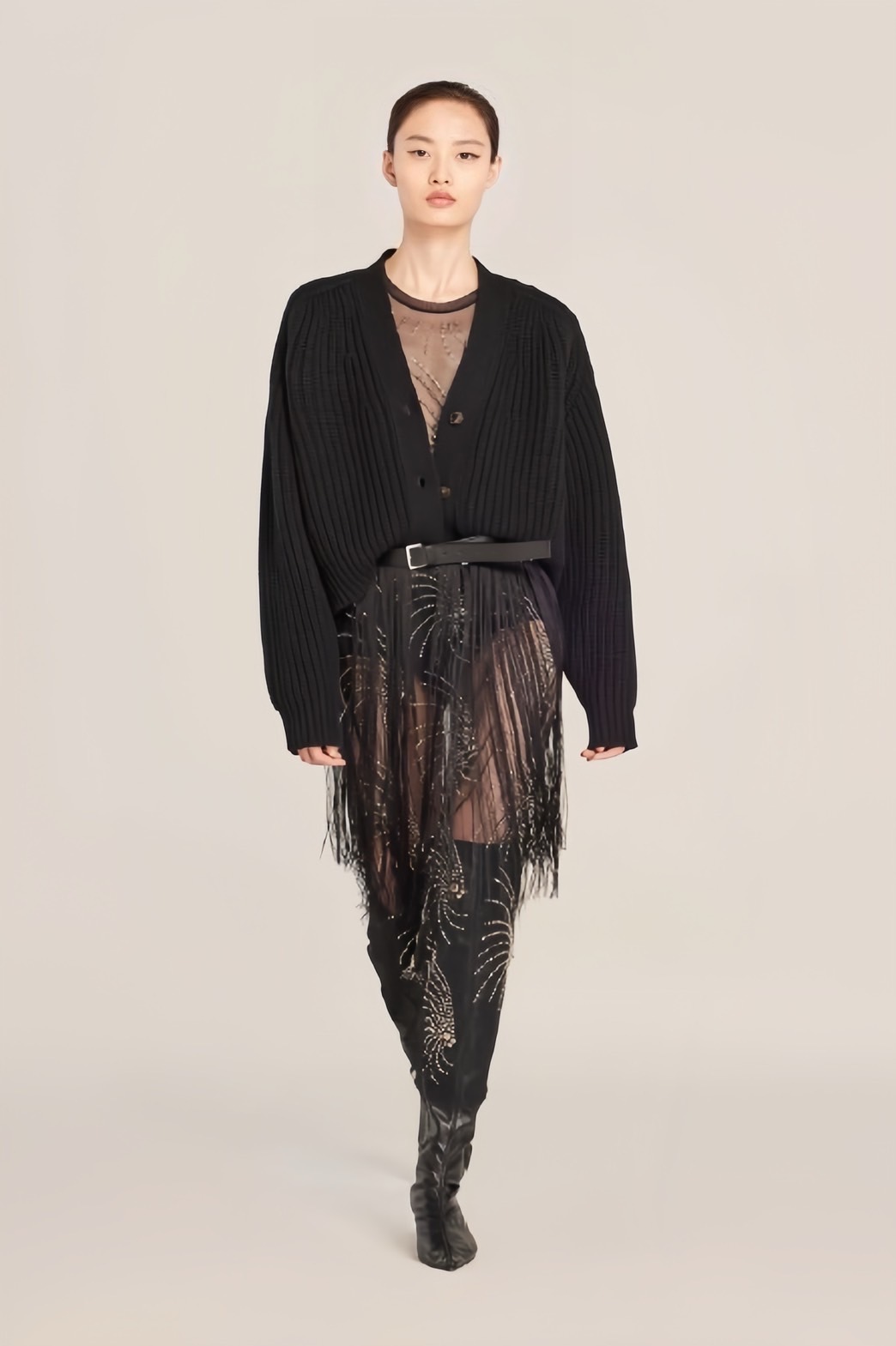 鉚釘鑲鑽紡紗透洋裝