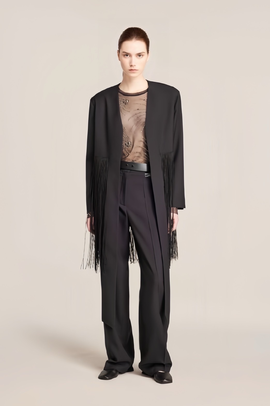 鉚釘鑲鑽薄紗上衣