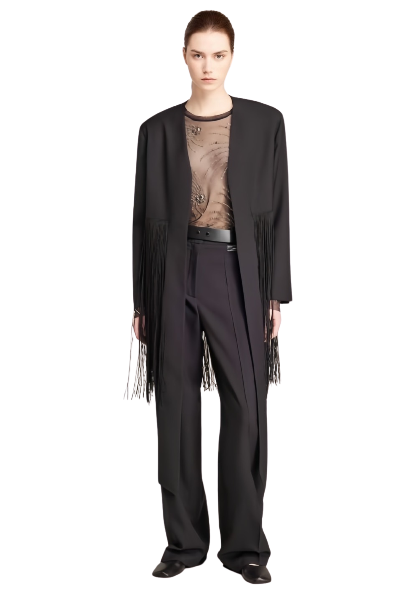 鉚釘鑲鑽薄紗上衣