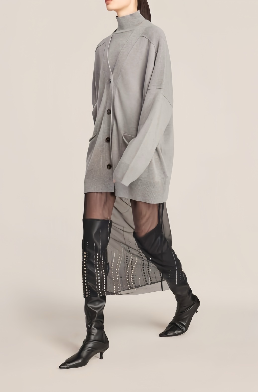 鉚釘薄紗一片裙