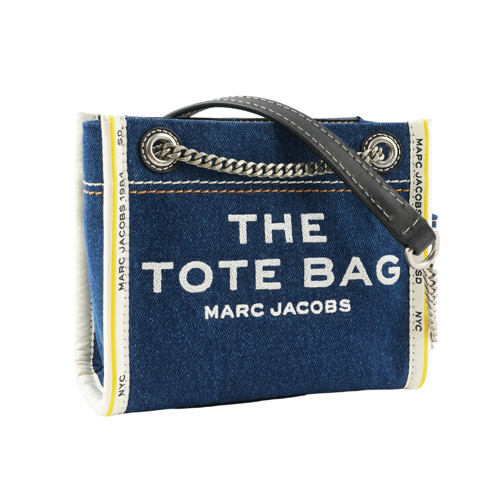 【MARC JACOBS】棉質牛仔布鏈帶肩背/斜背托特包