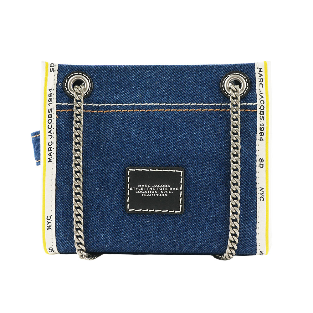 【MARC JACOBS】棉質牛仔布鏈帶肩背/斜背托特包(單寧藍) 2F4HCR016H05 473