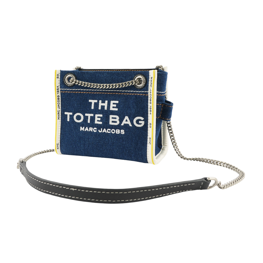 【MARC JACOBS】棉質牛仔布鏈帶肩背/斜背托特包(單寧藍) 2F4HCR016H05 473