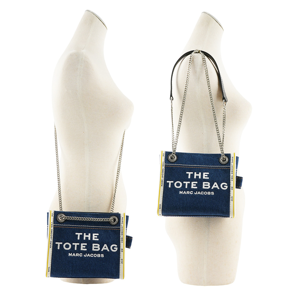 【MARC JACOBS】棉質牛仔布鏈帶肩背/斜背托特包(單寧藍) 2F4HCR016H05 473