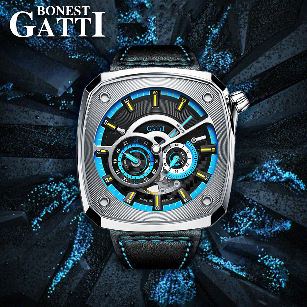 (預購)【Bonest Gatti】離岸時速系列 BG6601-B 縷空錶盤 藍寶石鏡面 真皮錶帶 強力夜光 機械錶 寶石軸承