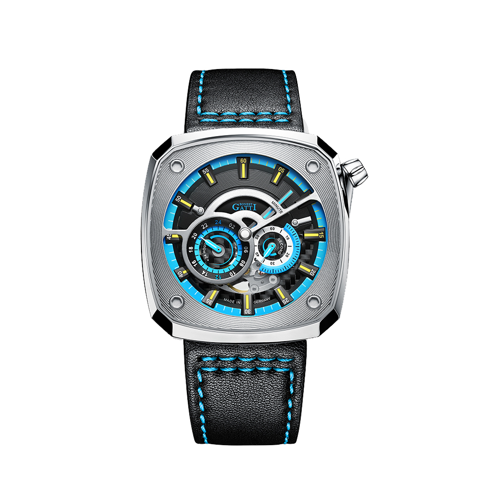 (預購)【Bonest Gatti】離岸時速系列 BG6601-B 縷空錶盤 藍寶石鏡面 真皮錶帶 強力夜光 機械錶 寶石軸承
