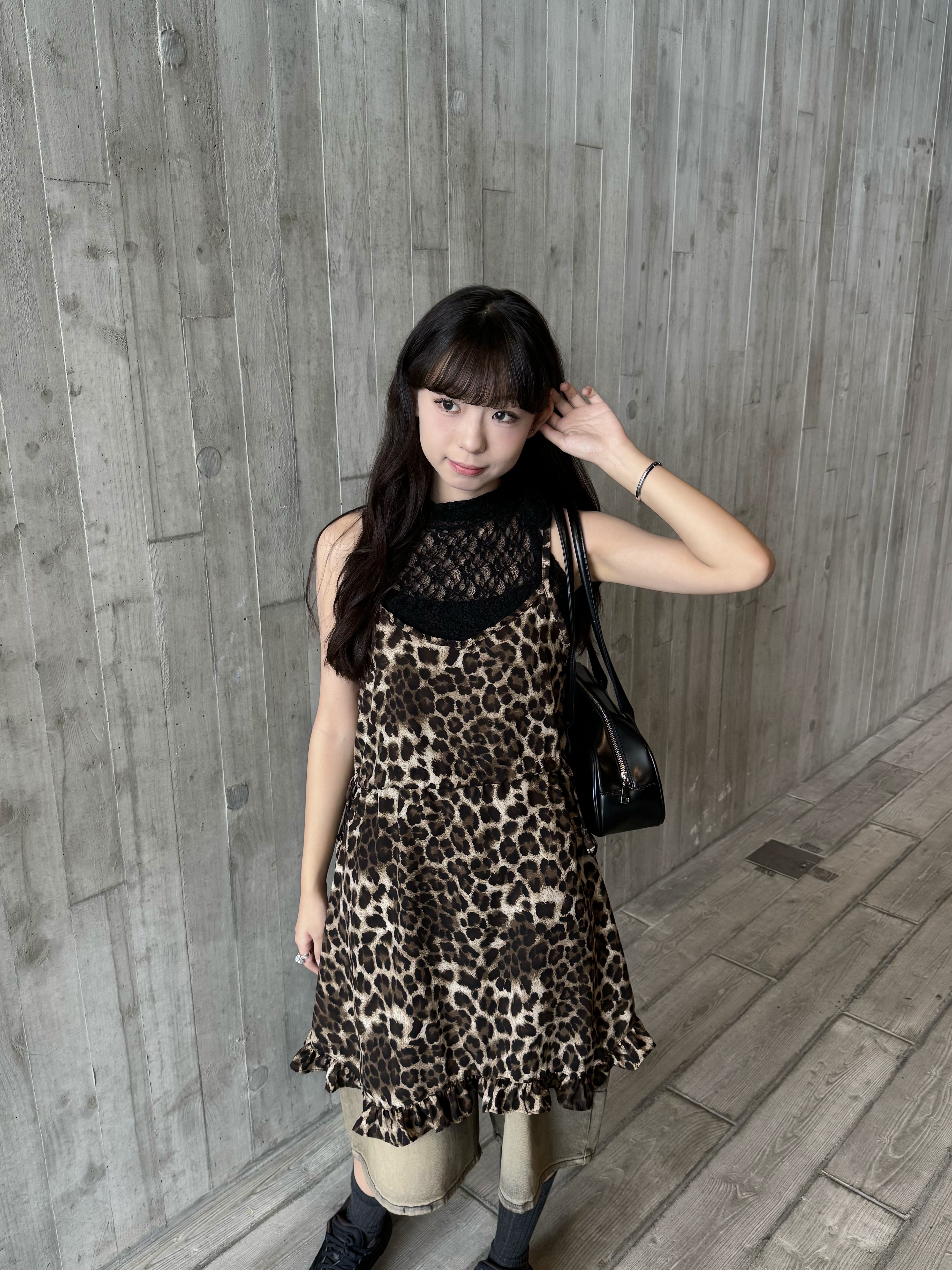 [兩色入] Ruffle豹紋中ops( Brown )