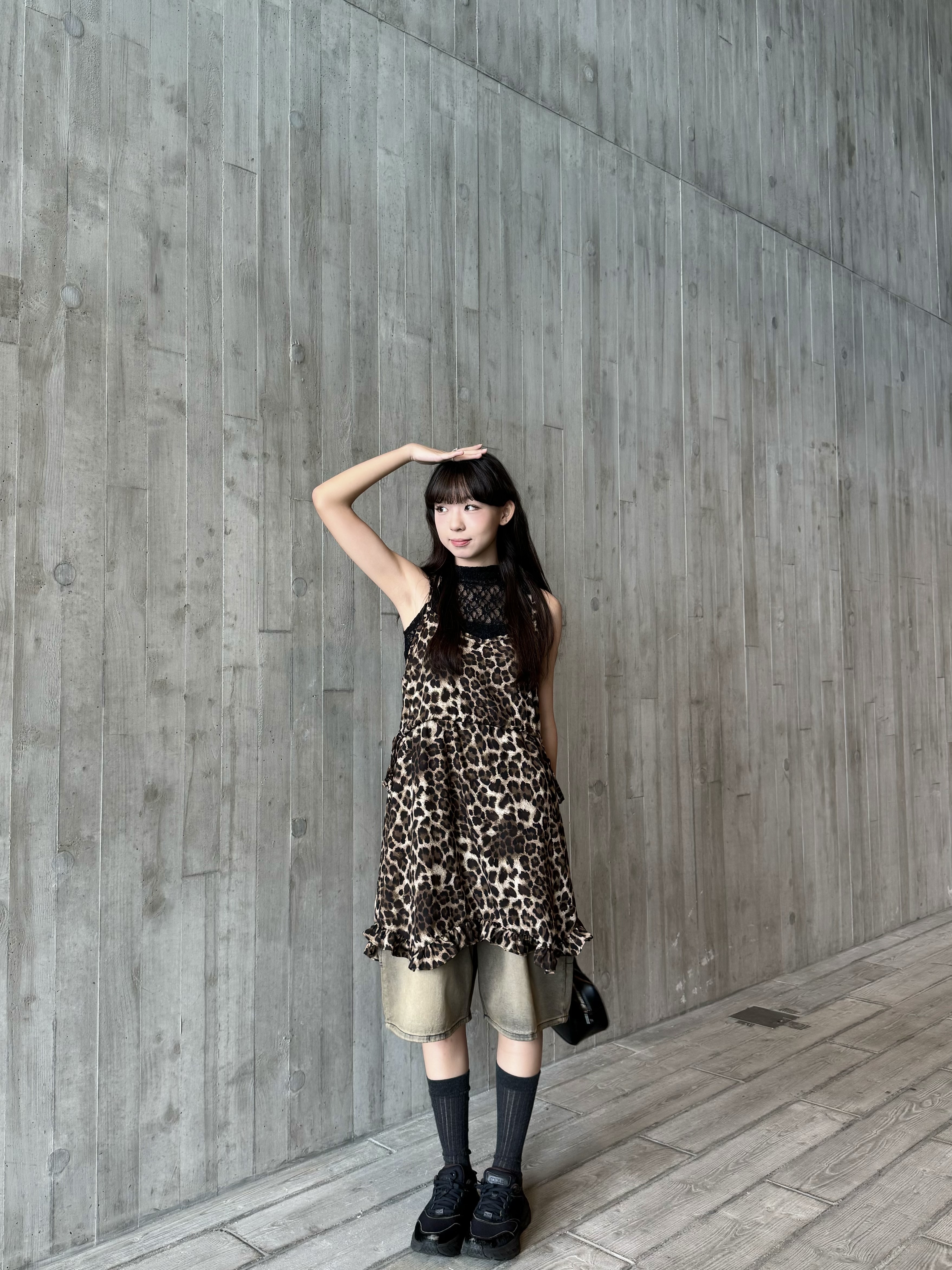 [兩色入] Ruffle豹紋中ops( Brown )