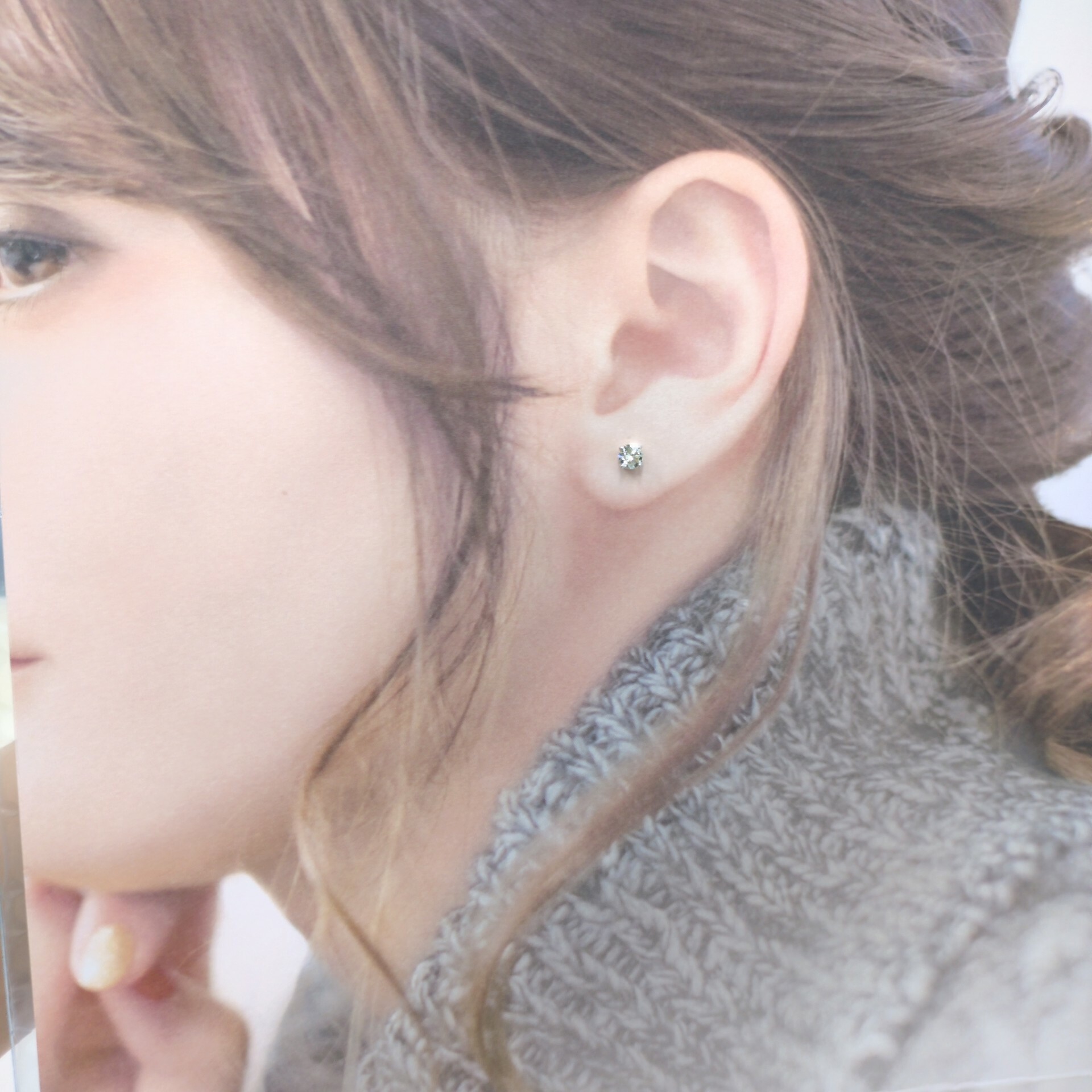 全新18K白金【主石58份鑽石】4爪耳環