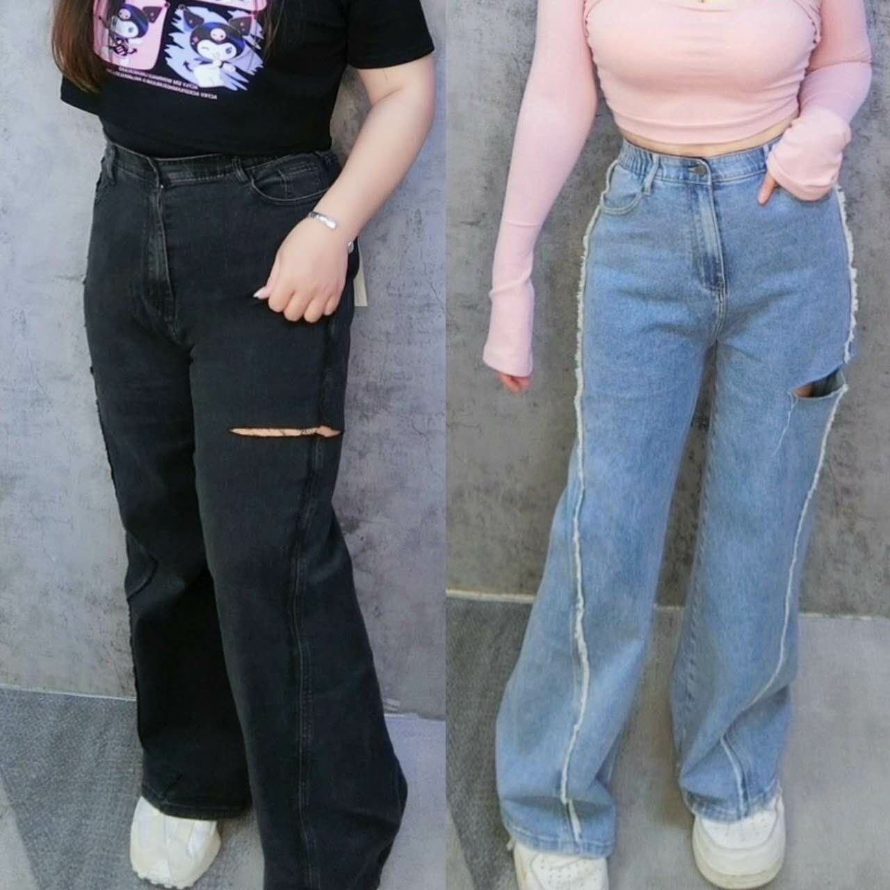 🇰🇷韓國抽鬚牛仔寬褲*有彈*