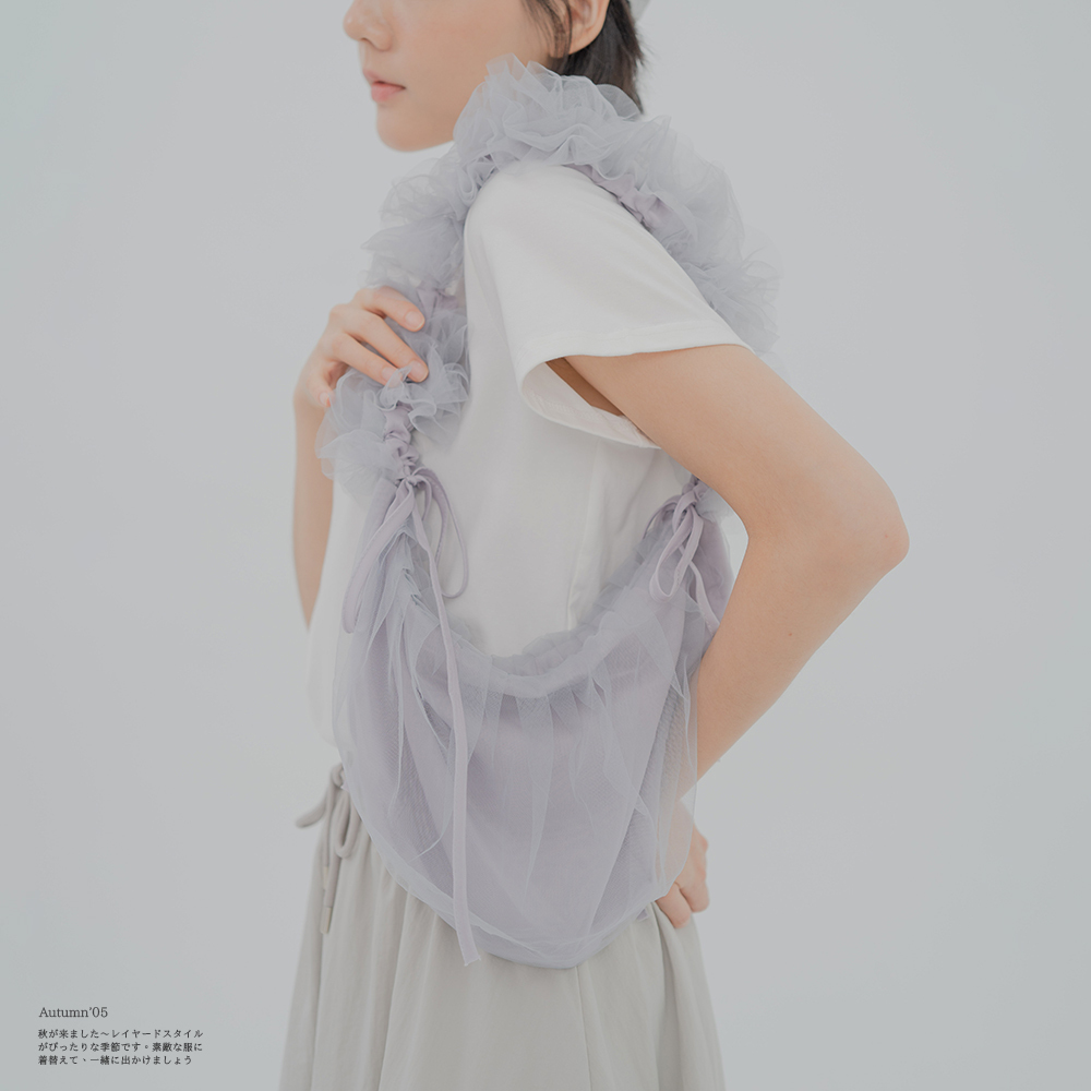 Micro-transparent mesh lotus leaf strap small bag sold in three colors【06010484】in stock+pre-order