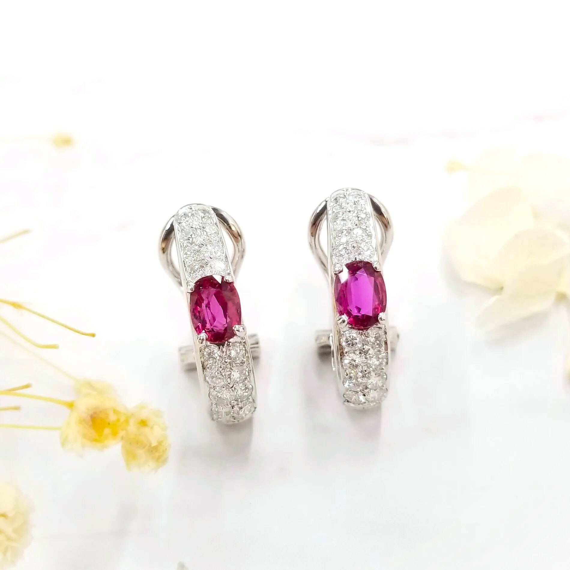 18K White Gold 1.16ct Ruby and Diamond Earrings