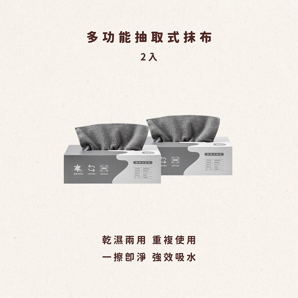 抽取式抹布2入:乾濕兩用、重複使用、一擦即淨、強效吸水