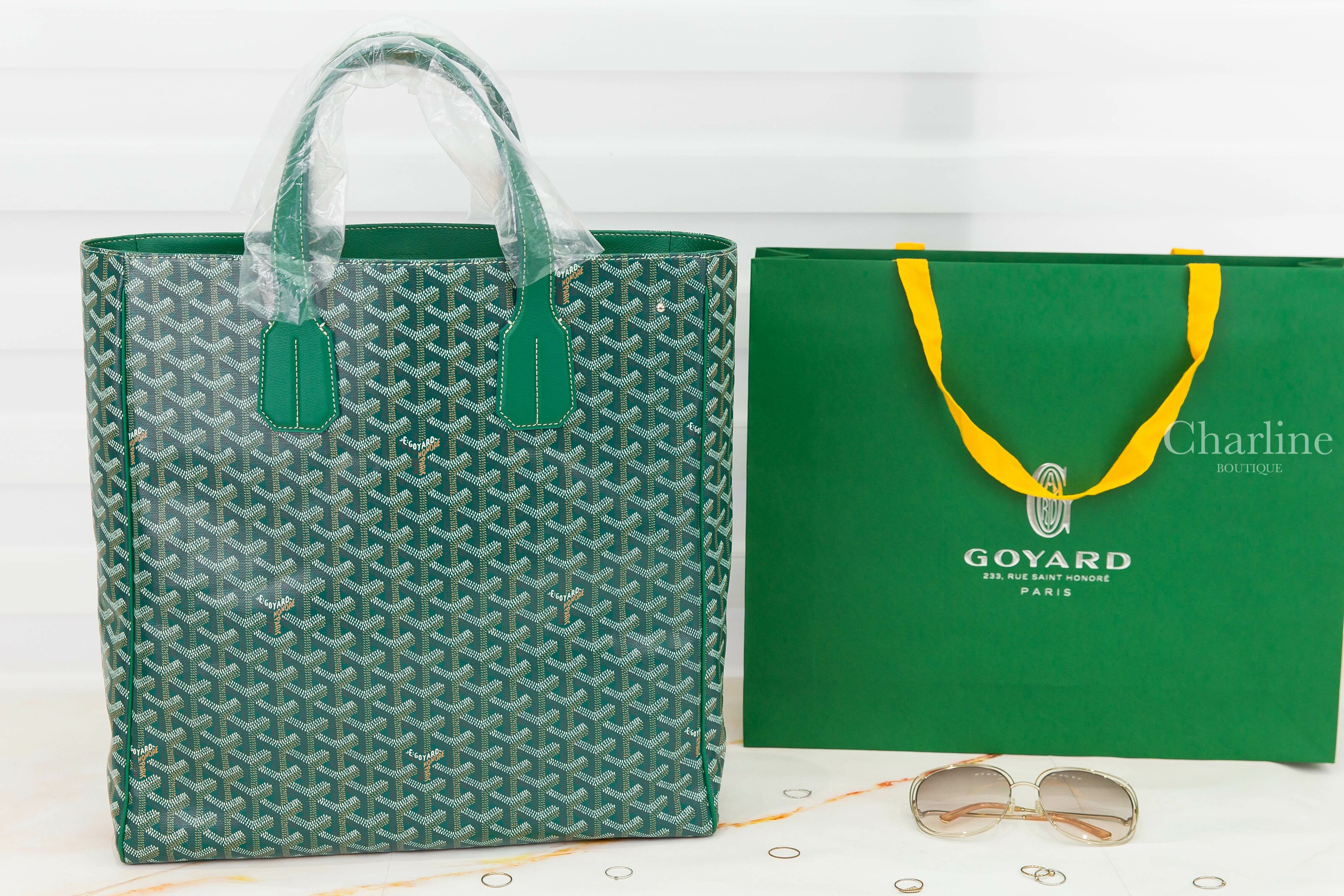 Goyard Voltaire Bag 綠色帆布小牛皮同色提把黃色內裡無拉鍊直立式手提托特包