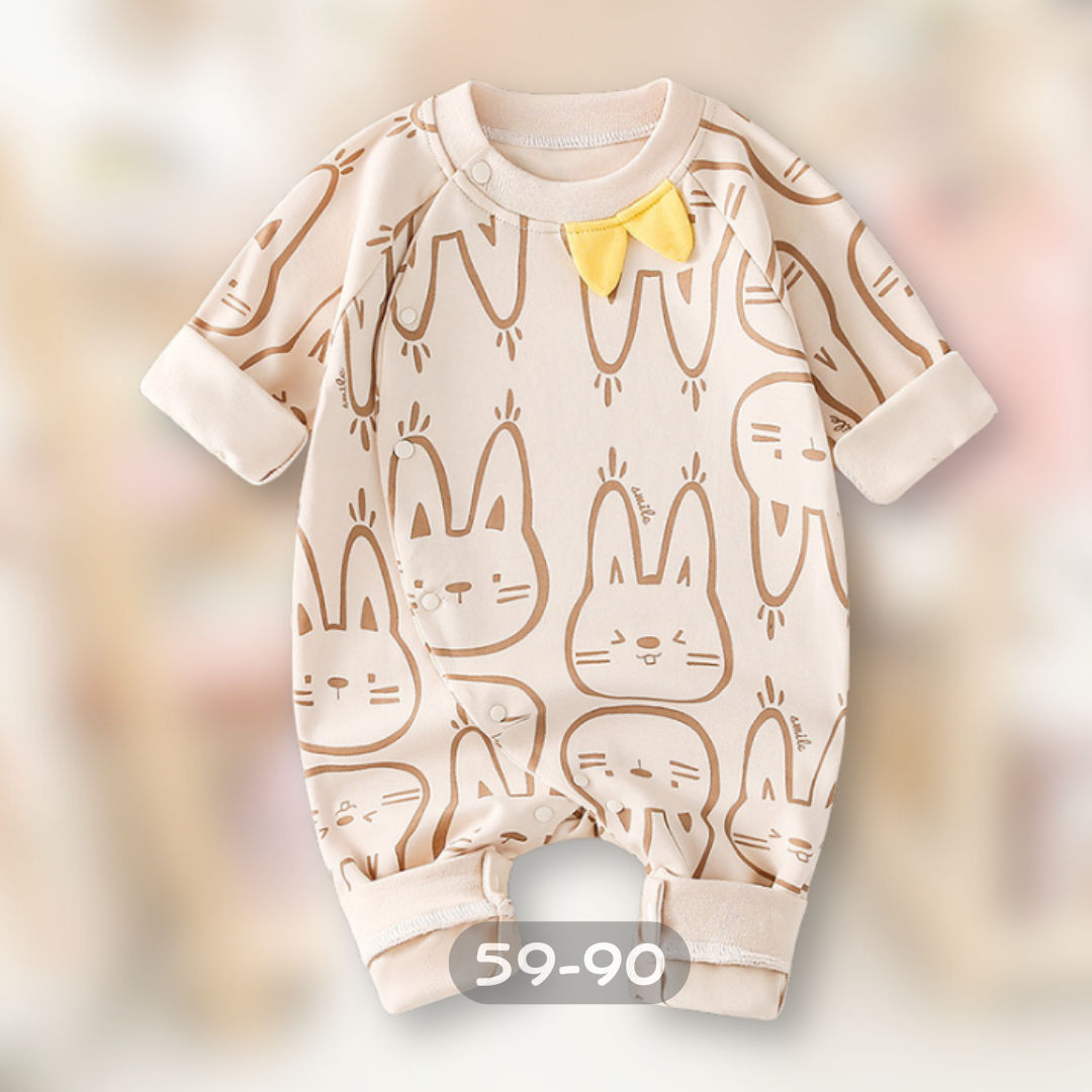 卡其滿印兔兔 長袖連身衣