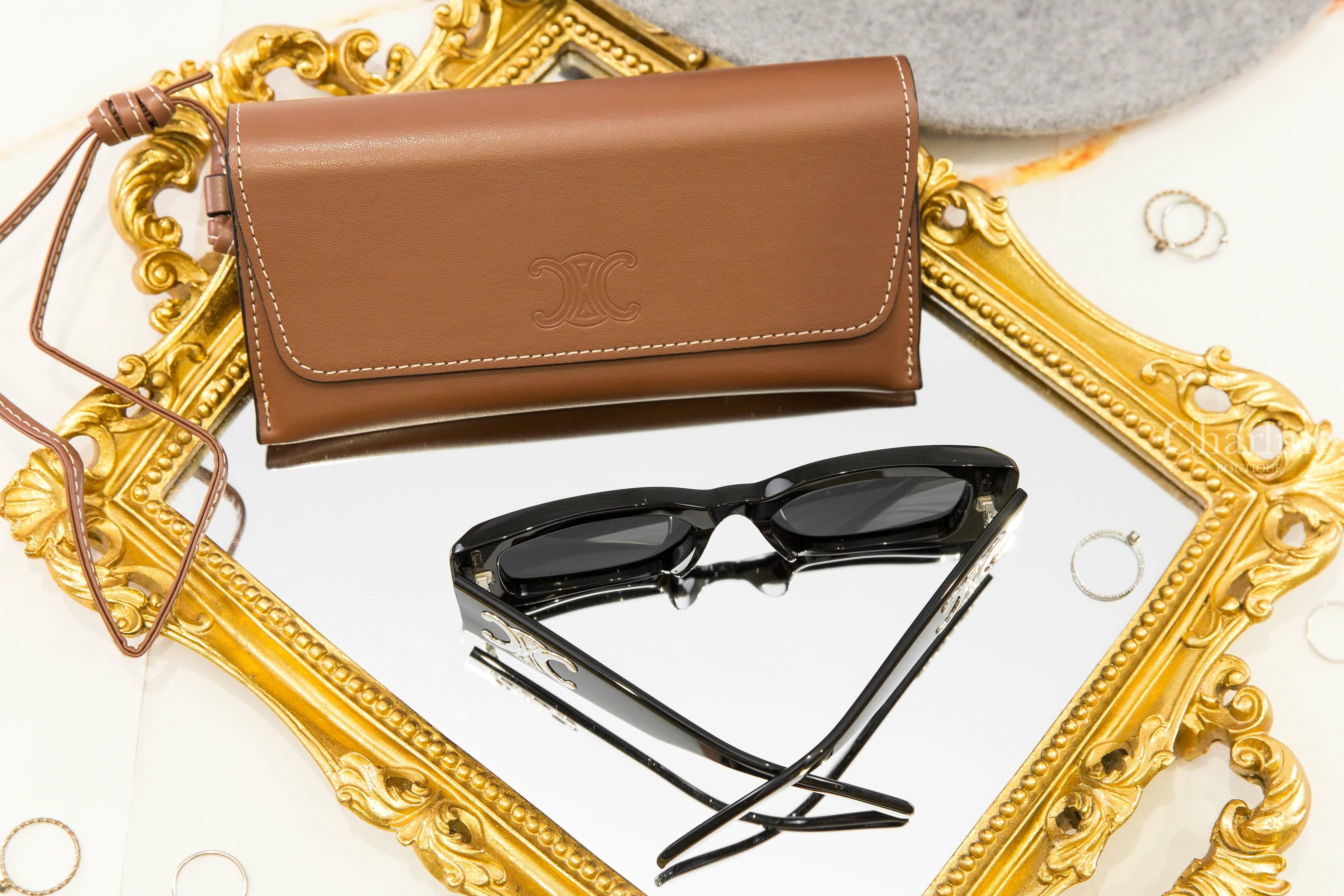 Celine Triomphe XL 01 Sunglasses In Acetate 黑色方框側邊銀色凱旋門太陽眼鏡附棕褐色凱旋門手提眼鏡盒兩件組-Charline Boutique 精品代購