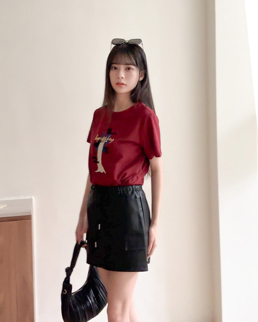 LINA LINA俏麗性格口袋造型抽繩皮革短裙-夜幕黑S-L