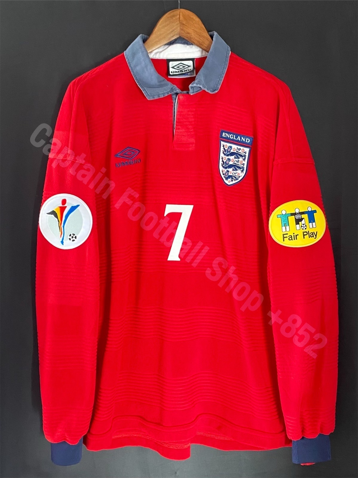 England 2000 UEFA Euro Umbro L/S Away Shirt #7 BECKHAM