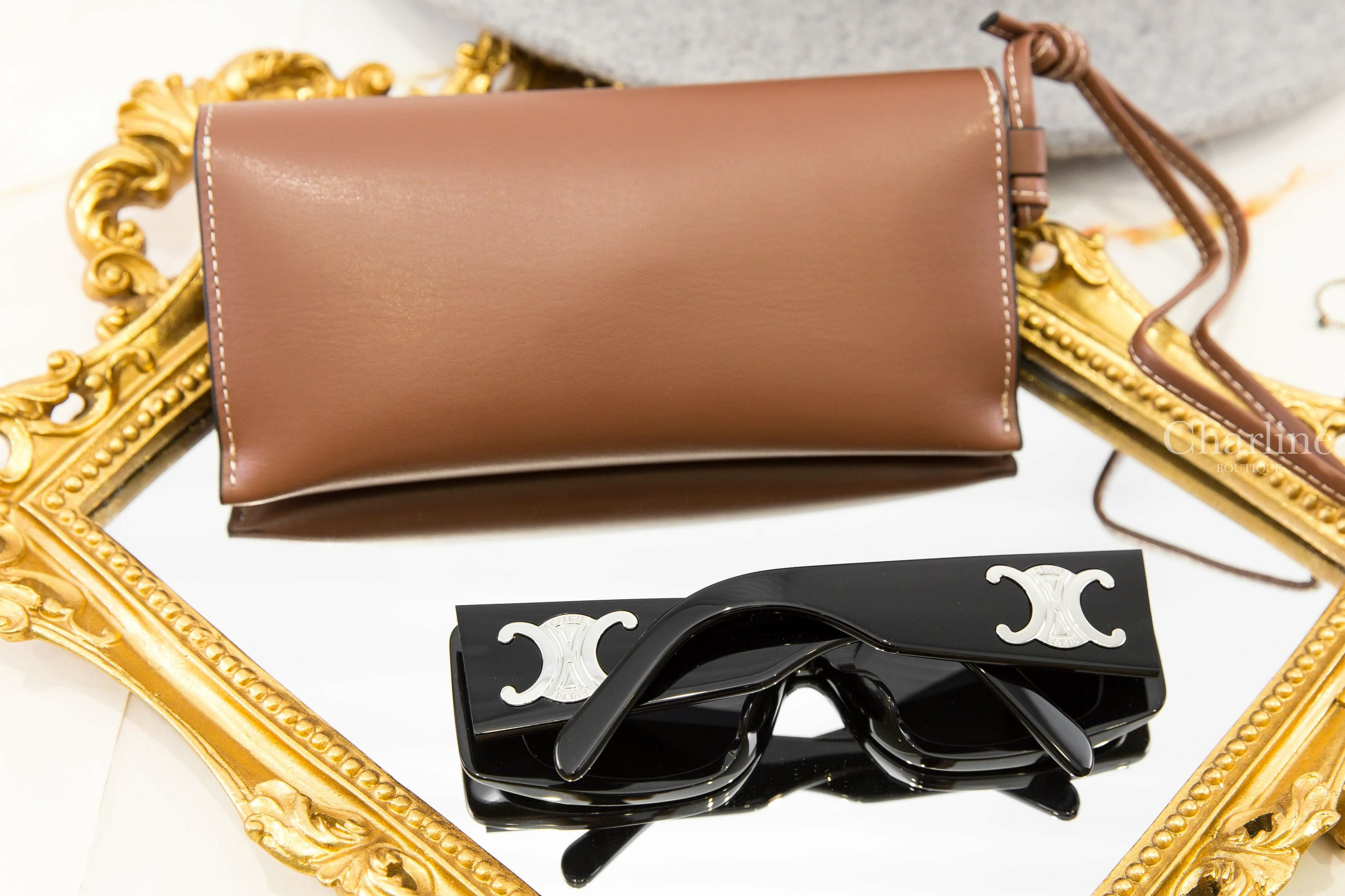 Celine Triomphe XL 01 Sunglasses In Acetate 黑色方框側邊銀色凱旋門太陽眼鏡附棕褐色凱旋門手提眼鏡盒兩件組-Charline Boutique 精品代購