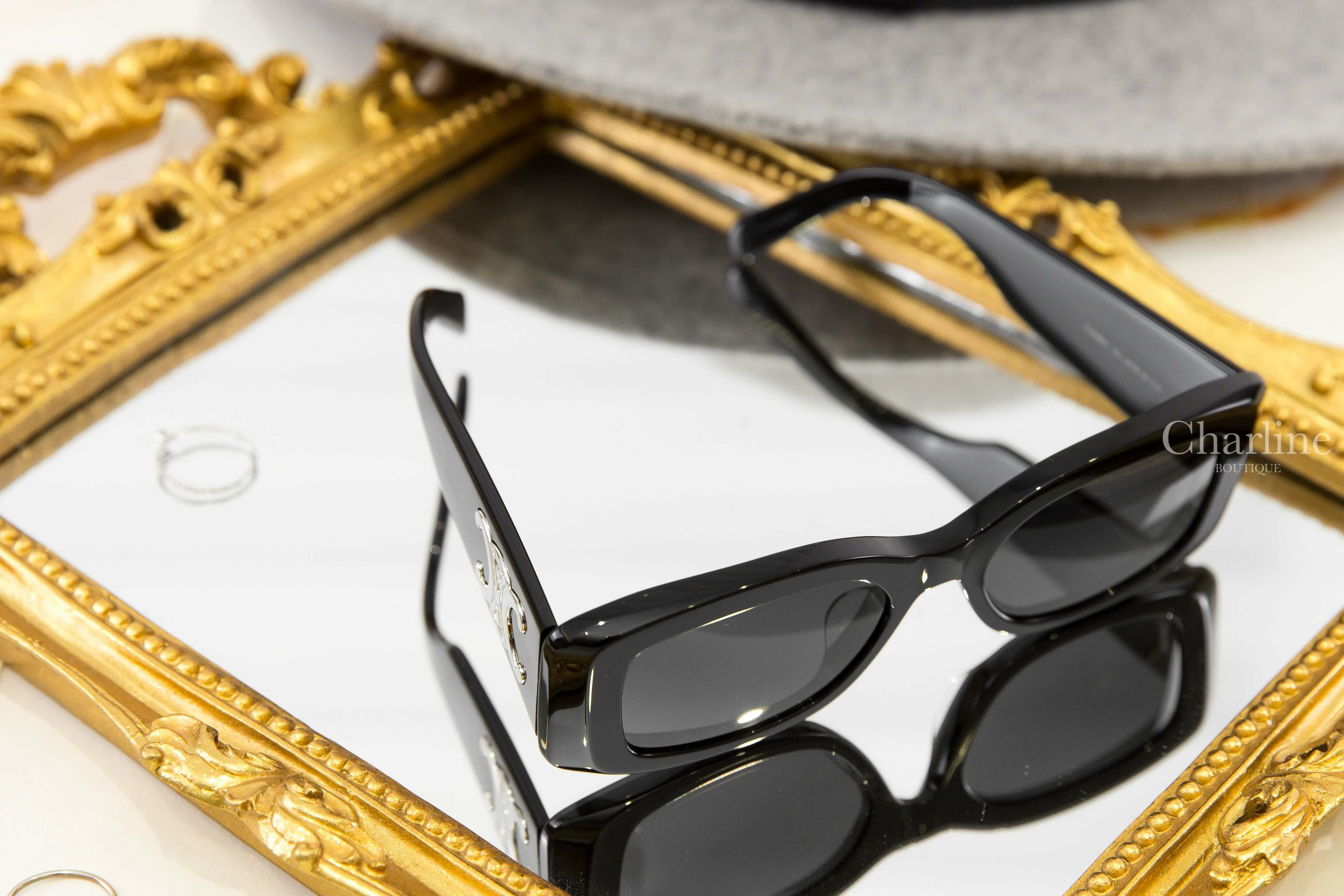 Celine Triomphe XL 01 Sunglasses In Acetate 黑色方框側邊銀色凱旋門太陽眼鏡附棕褐色凱旋門手提眼鏡盒兩件組-Charline Boutique 精品代購