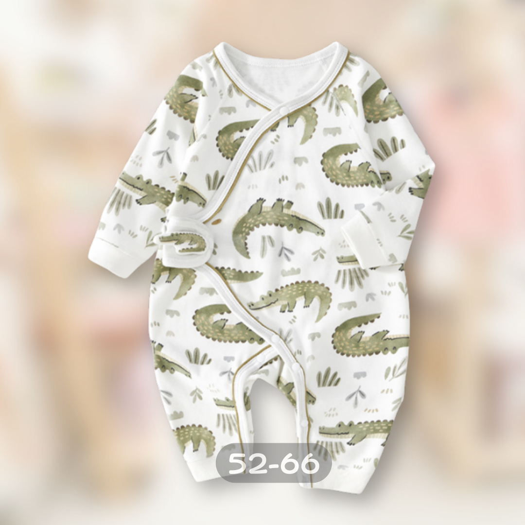 綠色鱷魚 側扣長袖連身衣