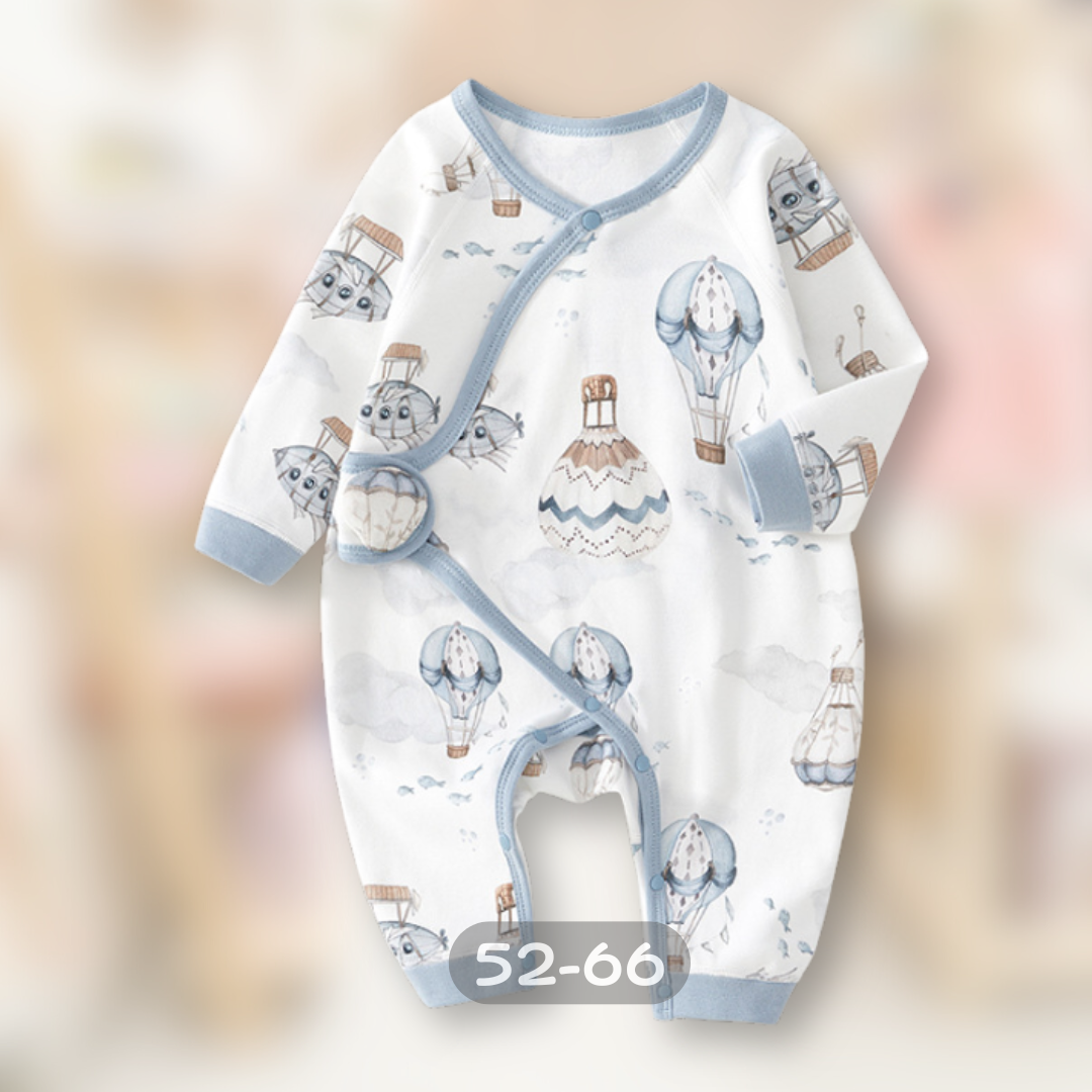 灰藍熱氣球 側扣長袖連身衣