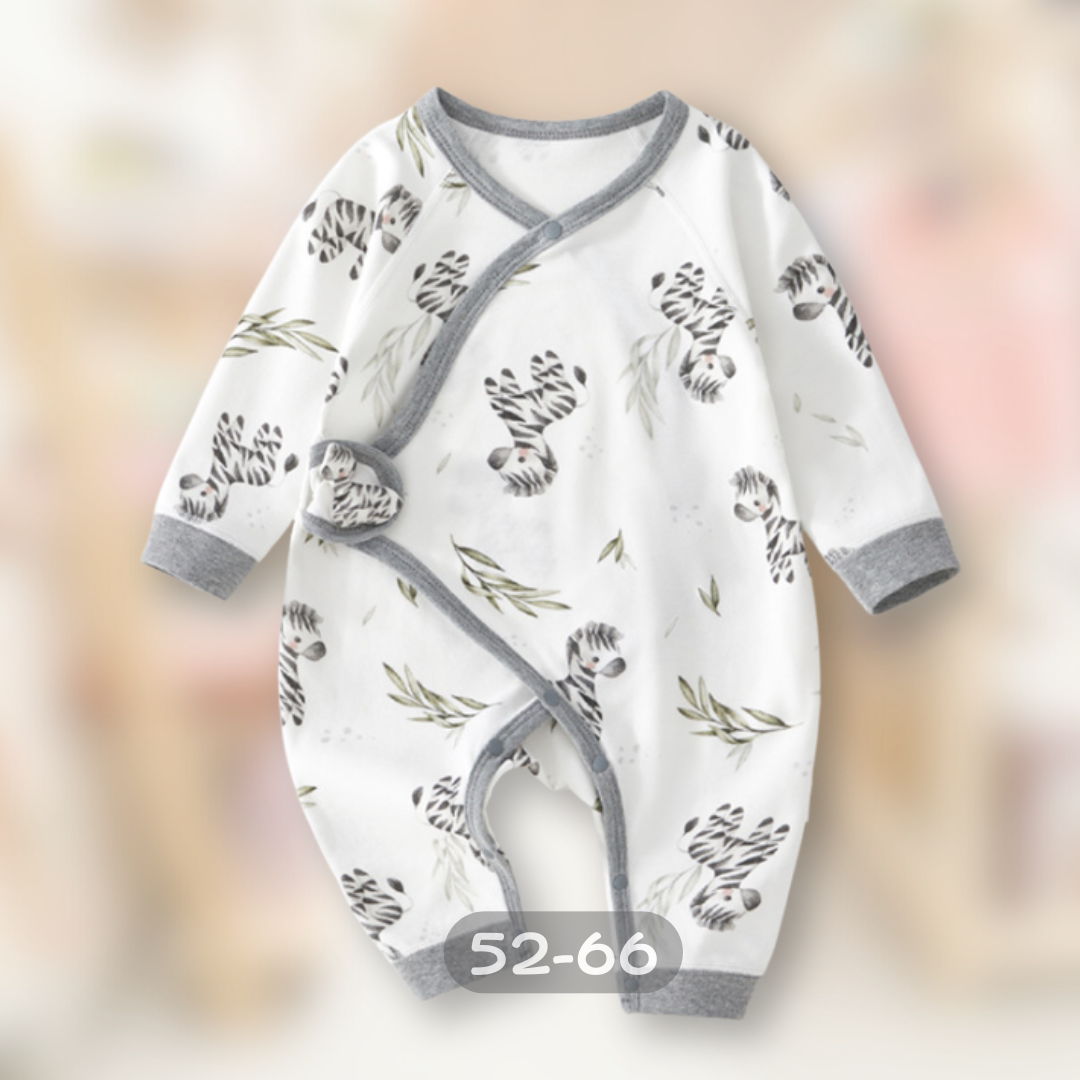 灰白斑馬 側扣長袖連身衣