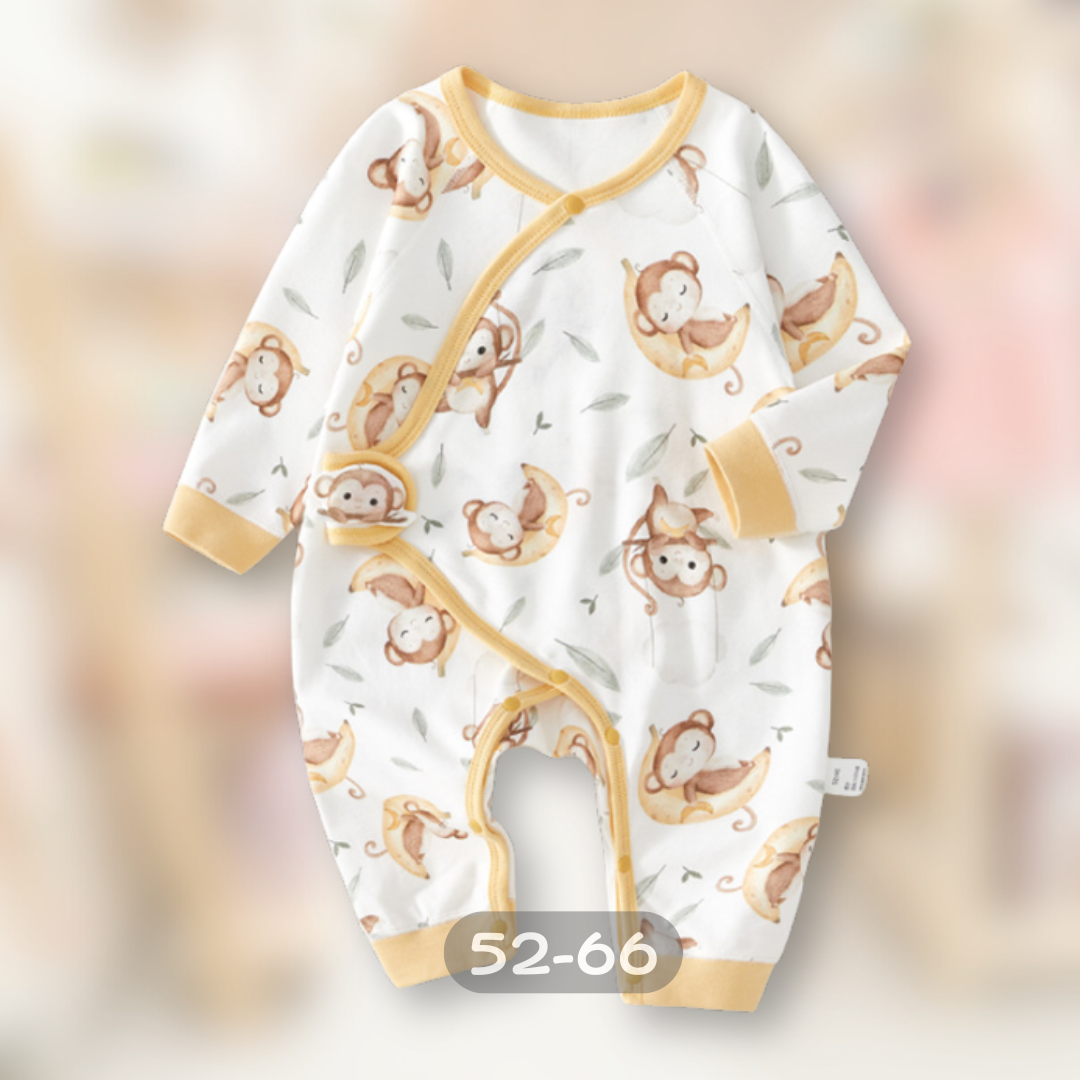 黃色香蕉猴子 側扣長袖連身衣