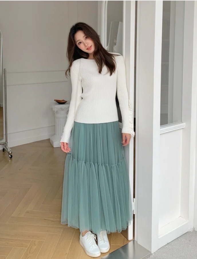 浪漫女子鬆緊腰雙層傘襬紗裙-F / 3色 (Elegant & Love)