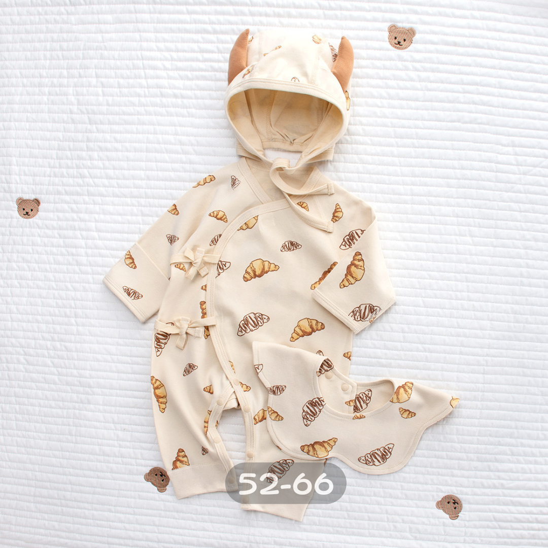 [ 3件組 ] 牛角麵包 長袖連身衣