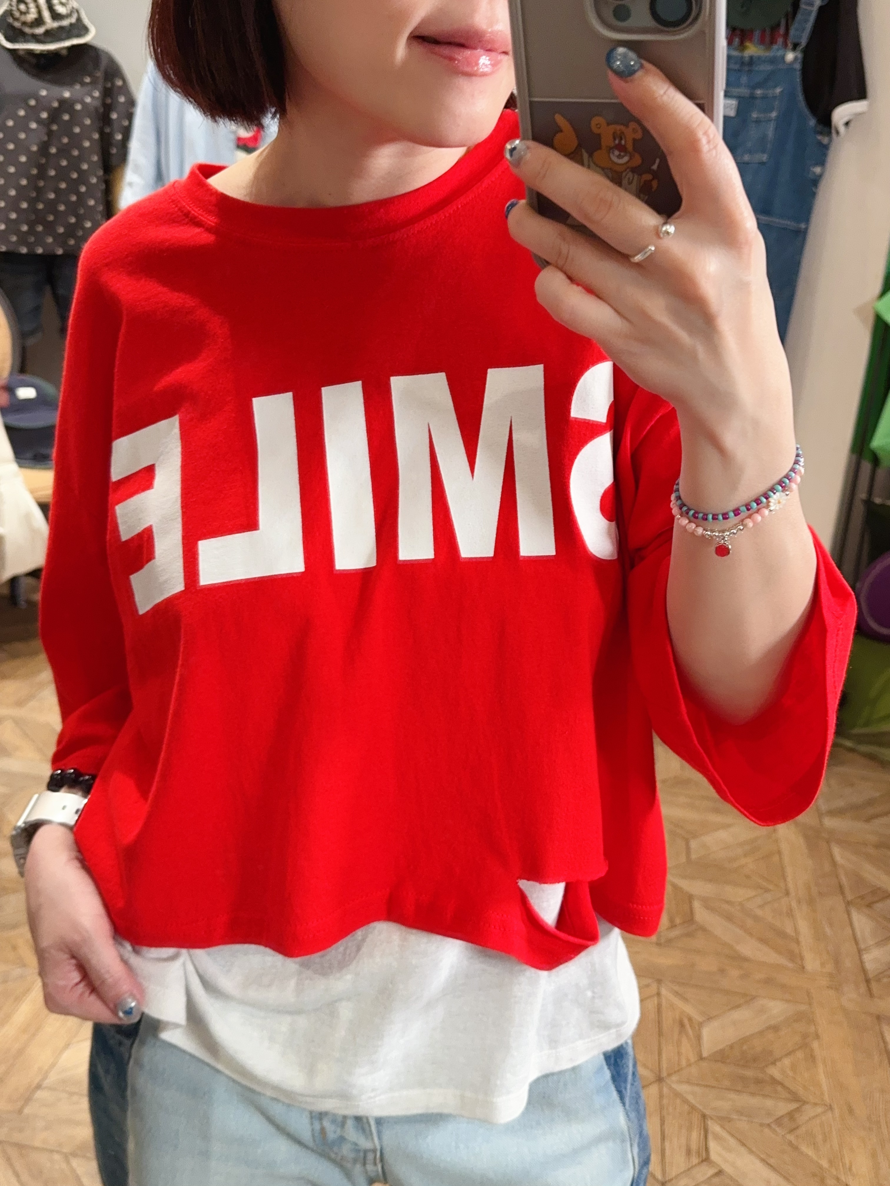 SMILE 紅色短版棉上衣