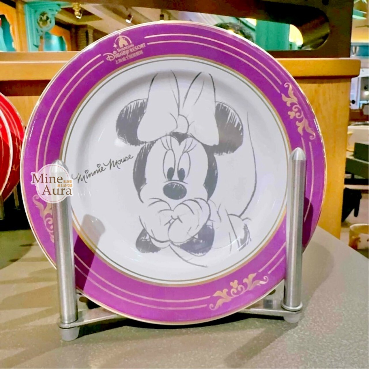素描風 米妮 Minnie 圖案 陶瓷 餐盤 盤子 -上海迪士尼樂園